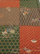 Photo1: 4D01z60  Japanese Kimono Silk  FABRIC Flowers Brown Green 42.9x14.4 (1)