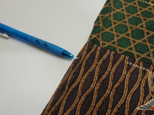 Photo6: 4D01z60  Japanese Kimono Silk  FABRIC Flowers Brown Green 42.9x14.4 (6)