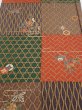 Photo1: 4D02z60  Japanese Kimono Silk  FABRIC Flowers Brown Green 42.9x14.4 (1)