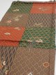 Photo3: 4D02z60  Japanese Kimono Silk  FABRIC Flowers Brown Green 42.9x14.4 (3)