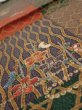 Photo4: 4D02z60  Japanese Kimono Silk  FABRIC Flowers Brown Green 42.9x14.4 (4)