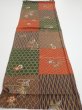 Photo5: 4D02z60  Japanese Kimono Silk  FABRIC Flowers Brown Green 42.9x14.4 (5)