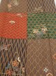 Photo1: 4D04z90  Japanese Kimono Silk  FABRIC Flowers Brown Green 67.7x14.4 (1)