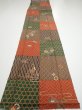 Photo5: 4D04z90  Japanese Kimono Silk  FABRIC Flowers Brown Green 67.7x14.4 (5)