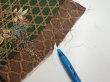 Photo6: 4D06z90  Japanese Kimono Silk  FABRIC Flowers Brown Green 67.7x14.4 (6)