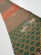Photo1: 4D07z40  Japanese Kimono Silk  FABRIC Flowers Brown Green 59.8x7.3 (1)