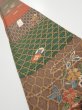Photo1: 4D08z40  Japanese Kimono Silk  FABRIC Flowers Brown Green 59.8x7.1 (1)