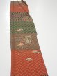 Photo3: 4D08z40  Japanese Kimono Silk  FABRIC Flowers Brown Green 59.8x7.1 (3)