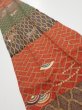 Photo1: 4D09z40  Japanese Kimono Silk  FABRIC Flowers Brown Green 52.8x7.1 (1)