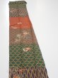 Photo3: 4D09z40  Japanese Kimono Silk  FABRIC Flowers Brown Green 52.8x7.1 (3)