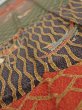 Photo4: 4D09z40  Japanese Kimono Silk  FABRIC Flowers Brown Green 52.8x7.1 (4)