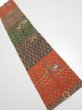 Photo1: 4D10z30  Japanese Kimono Silk  FABRIC Flowers Brown Green 36.2x6.9 (1)