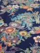 Photo1: 4D04z80  Japanese Kimono Silk  FABRIC Flowers Dark navy 66.1x14.8 (1)
