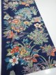 Photo2: 4D04z80  Japanese Kimono Silk  FABRIC Flowers Dark navy 66.1x14.8 (2)