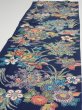 Photo3: 4D04z80  Japanese Kimono Silk  FABRIC Flowers Dark navy 66.1x14.8 (3)