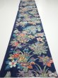 Photo5: 4D04z80  Japanese Kimono Silk  FABRIC Flowers Dark navy 66.1x14.8 (5)