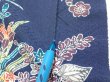 Photo6: 4D04z80  Japanese Kimono Silk  FABRIC Flowers Dark navy 66.1x14.8 (6)
