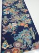 Photo2: 4D06z90  Japanese Kimono Silk  FABRIC Flowers Dark navy 66.1x14.8 (2)