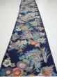 Photo5: 4D06z90  Japanese Kimono Silk  FABRIC Flowers Dark navy 66.1x14.8 (5)