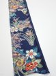 Photo2: 4D07z40  Japanese Kimono Silk  FABRIC Flowers Dark navy 60.6x7.5 (2)