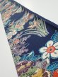 Photo1: 4D08z40  Japanese Kimono Silk  FABRIC Flowers Dark navy 61.4x7.5 (1)