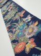 Photo1: 4D09z50  Japanese Kimono Silk  FABRIC Flowers Dark navy 75.6x7.3 (1)