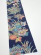 Photo2: 4D09z50  Japanese Kimono Silk  FABRIC Flowers Dark navy 75.6x7.3 (2)