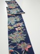 Photo3: 4D09z50  Japanese Kimono Silk  FABRIC Flowers Dark navy 75.6x7.3 (3)
