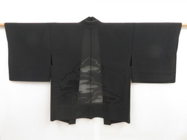 Photo1: 5308T03z310 Vintage Japanese Kimono Silk See through HAORI Cloud Black (1)