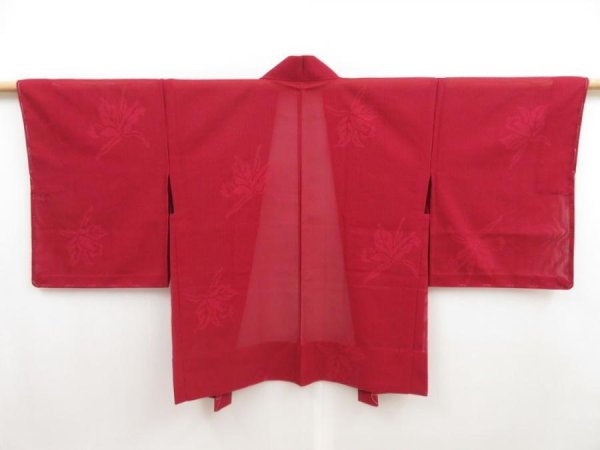 Photo1: 5308T08z300 Vintage Japanese Kimono Silk See through HAORI Flower Dark red (1)