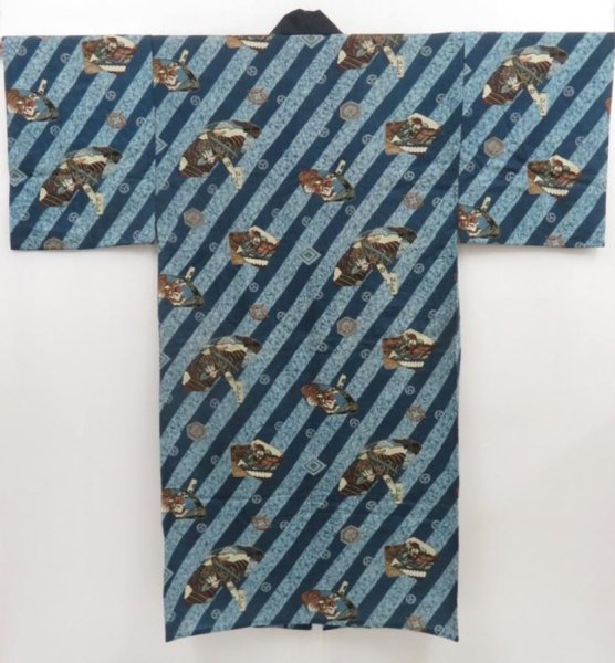 Photo1: 5308T12z480 Vintage Japanese Kimono Muslin Men's JUBAN Samurai Dull sea blue (1)