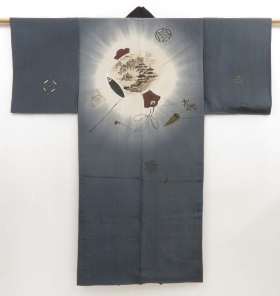 Photo1: 5308T13z410  Japanese Kimono Silk Men's JUBAN Mallet Dark gray (1)