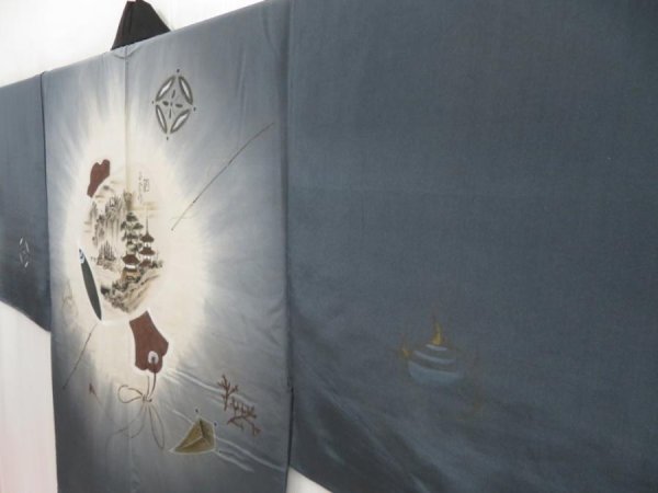 Photo2: 5308T13z410  Japanese Kimono Silk Men's JUBAN Mallet Dark gray (2)