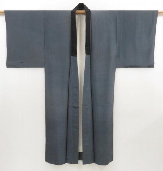 Photo7: 5308T13z410  Japanese Kimono Silk Men's JUBAN Mallet Dark gray (7)