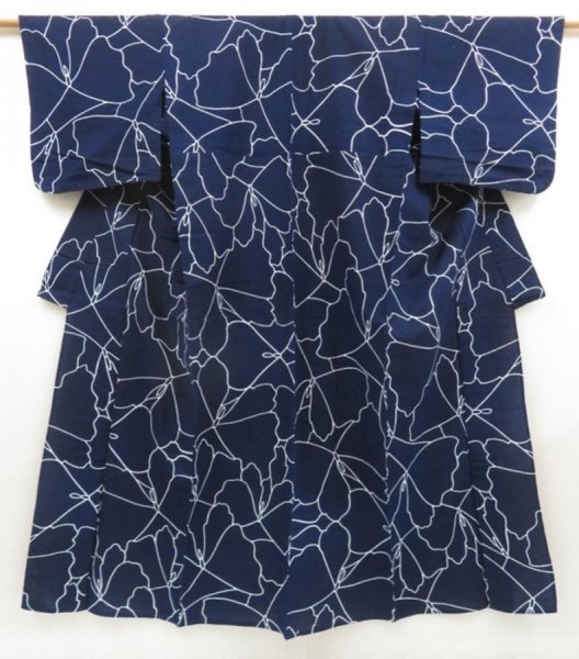 Photo1: 5309T01z480 Vintage Japanese Kimono Cotton YUKATA Butterfly Indigo (1)