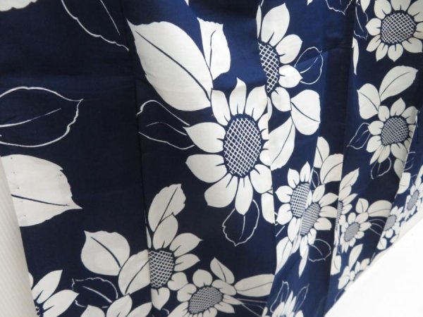 Photo3: 5309T02z460 Vintage Japanese Kimono Cotton YUKATA Sunflower Indigo (3)