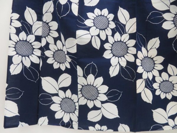 Photo4: 5309T02z460 Vintage Japanese Kimono Cotton YUKATA Sunflower Indigo (4)