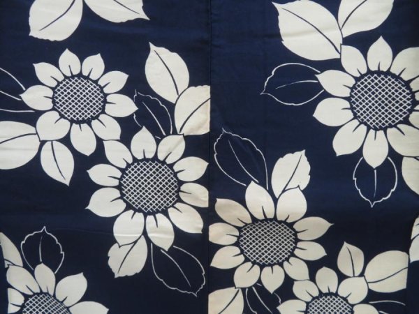 Photo5: 5309T02z460 Vintage Japanese Kimono Cotton YUKATA Sunflower Indigo (5)