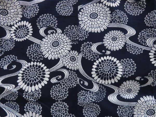 Photo5: 5309T03z470  Japanese Kimono Cotton YUKATA Chrysanthemum Indigo (5)