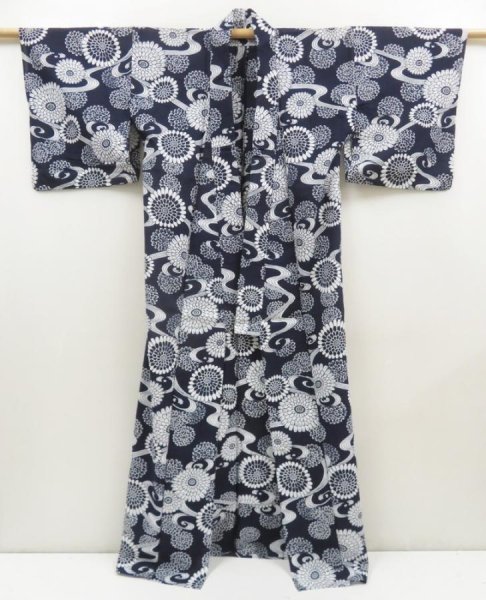Photo6: 5309T03z470  Japanese Kimono Cotton YUKATA Chrysanthemum Indigo (6)