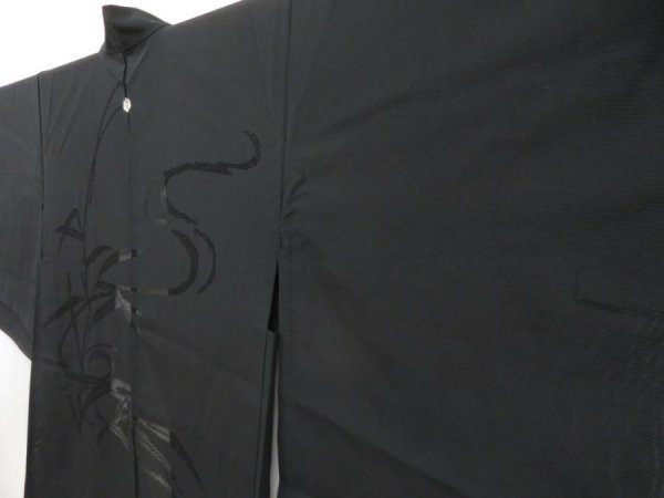 Photo2: 5309T06z360 Vintage Japanese Kimono Silk See through HAORI Bamboo grass Black (2)