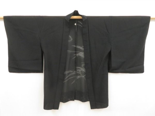 Photo6: 5309T06z360 Vintage Japanese Kimono Silk See through HAORI Bamboo grass Black (6)
