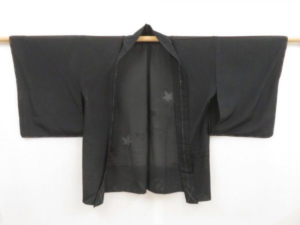 Photo5: 5309T08z290 Vintage Japanese Kimono Silk See through HAORI Flower Black (5)