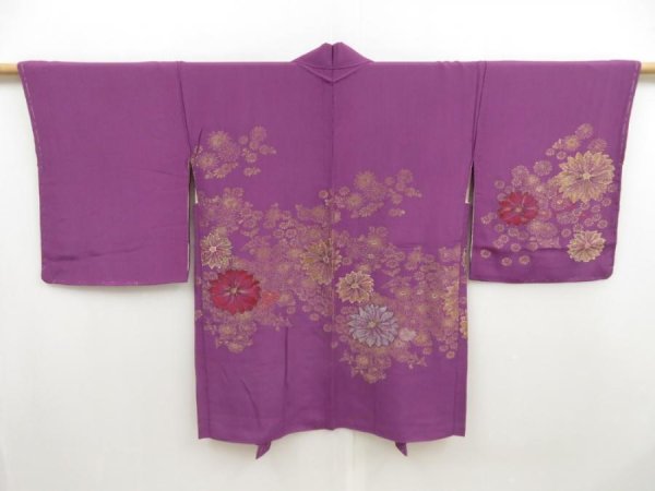 Photo1: 5309T09z550 Vintage Japanese Kimono Silk URUSHI HAORI Purple-Pink (1)