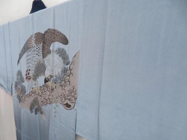 Photo2: 5309T10z460  Japanese Kimono Silk Men's JUBAN Hawk Dull light blue (2)
