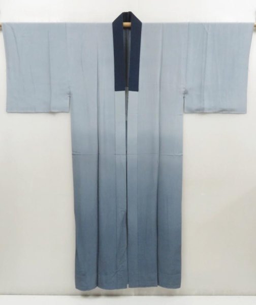 Photo4: 5309T10z460  Japanese Kimono Silk Men's JUBAN Hawk Dull light blue (4)