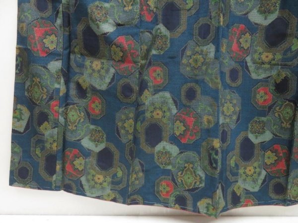 Photo2: 5309T13z780 Vintage Japanese Kimono Silk TSUMUGI  Dark cyan blue (2)