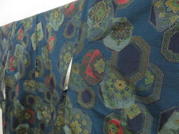 Photo5: 5309T13z780 Vintage Japanese Kimono Silk TSUMUGI  Dark cyan blue (5)