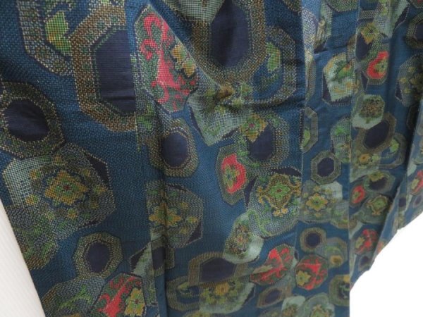 Photo6: 5309T13z780 Vintage Japanese Kimono Silk TSUMUGI  Dark cyan blue (6)