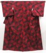 Photo1: 5309T14z830 Vintage Japanese Kimono Silk TSUMUGI  Dark red (1)